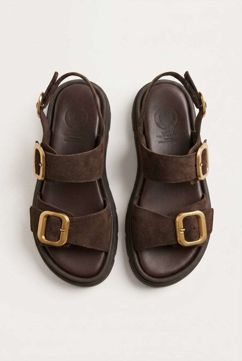 TFP - Flatform Sandals Buckle Detail - Brown Suede