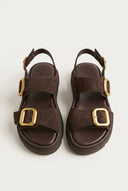 TFP - Flatform Sandals Buckle Detail - Brown Suede