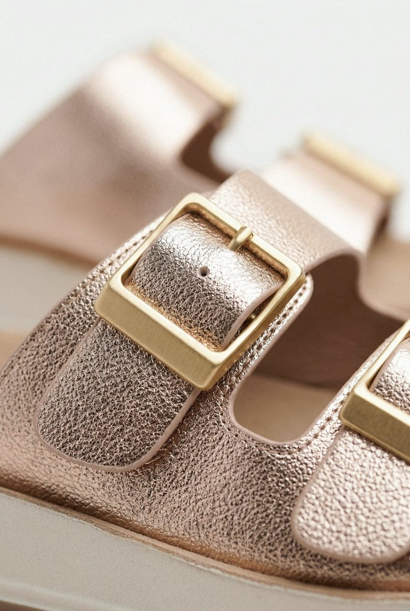 La Coquette - Flatform Sandals Buckle Detail - Champagne Metallic