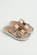 La Coquette - Flatform Sandals Buckle Detail - Champagne Metallic