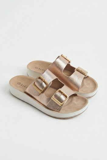 La Coquette - Flatform Sandals Buckle Detail - Champagne Metallic