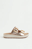 La Coquette - Flatform Sandals Buckle Detail - Champagne Metallic