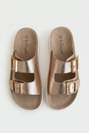 La Coquette - Flatform Sandals Buckle Detail - Champagne Metallic