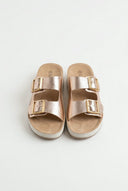 La Coquette - Flatform Sandals Buckle Detail - Champagne Metallic