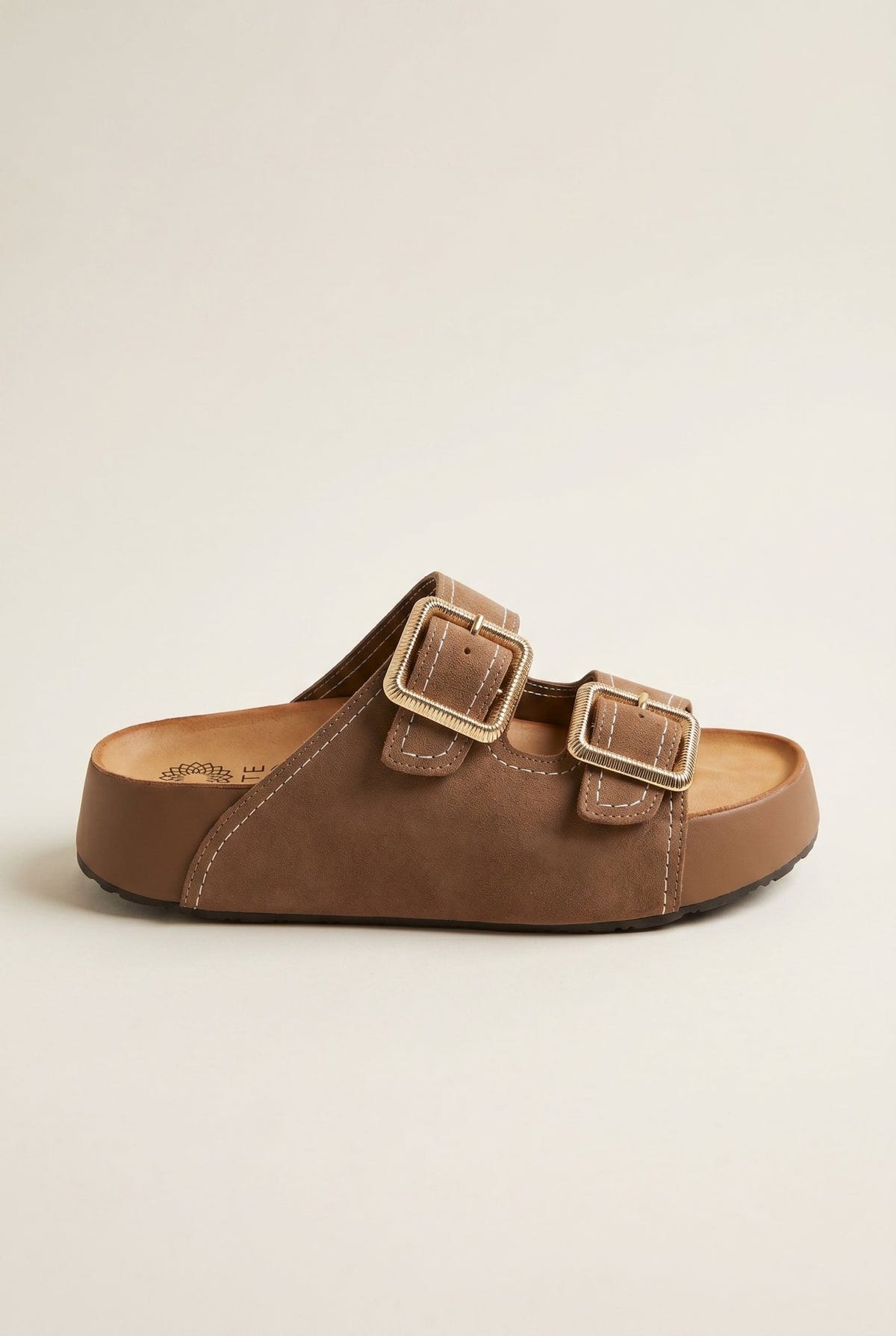 ATENEO - Flatform Sandals Buckle Detail - Taupe Suede