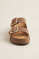 ATENEO - Flatform Sandals Buckle Detail - Taupe Suede