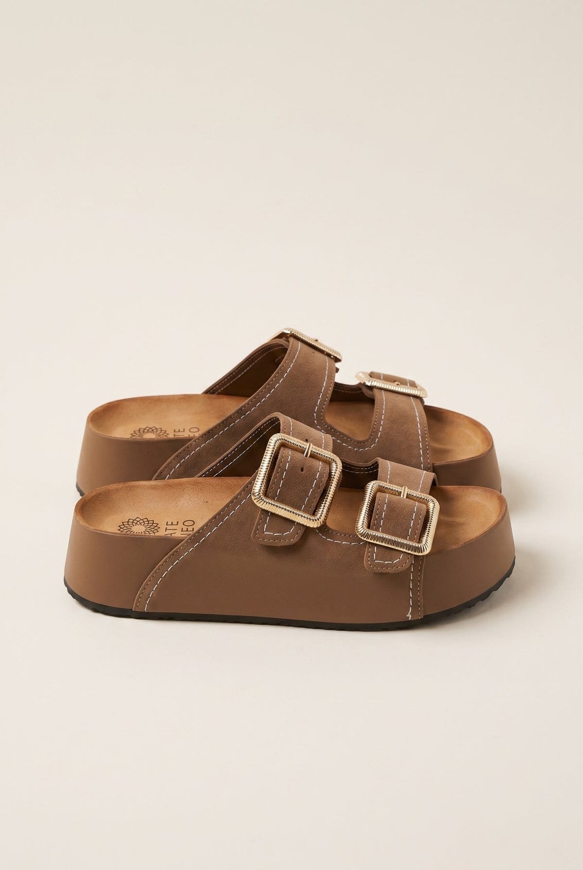 ATENEO - Flatform Sandals Buckle Detail - Taupe Suede