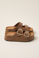 ATENEO - Flatform Sandals Buckle Detail - Taupe Suede