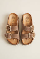ATENEO - Flatform Sandals Buckle Detail - Taupe Suede