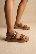 TFP - Flatform Sandals Buckle Detail - Taupe Suede