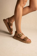 TFP - Flatform Sandals Buckle Detail - Taupe Suede