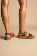 TFP - Flatform Sandals Buckle Detail - Taupe Suede