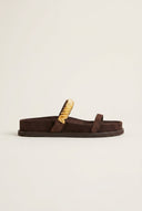 IRIS - Flatform Sandals Chain Detail - Brown Suede