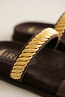 IRIS - Flatform Sandals Chain Detail - Brown Suede