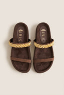 IRIS - Flatform Sandals Chain Detail - Brown Suede