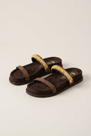 IRIS - Flatform Sandals Chain Detail - Brown Suede