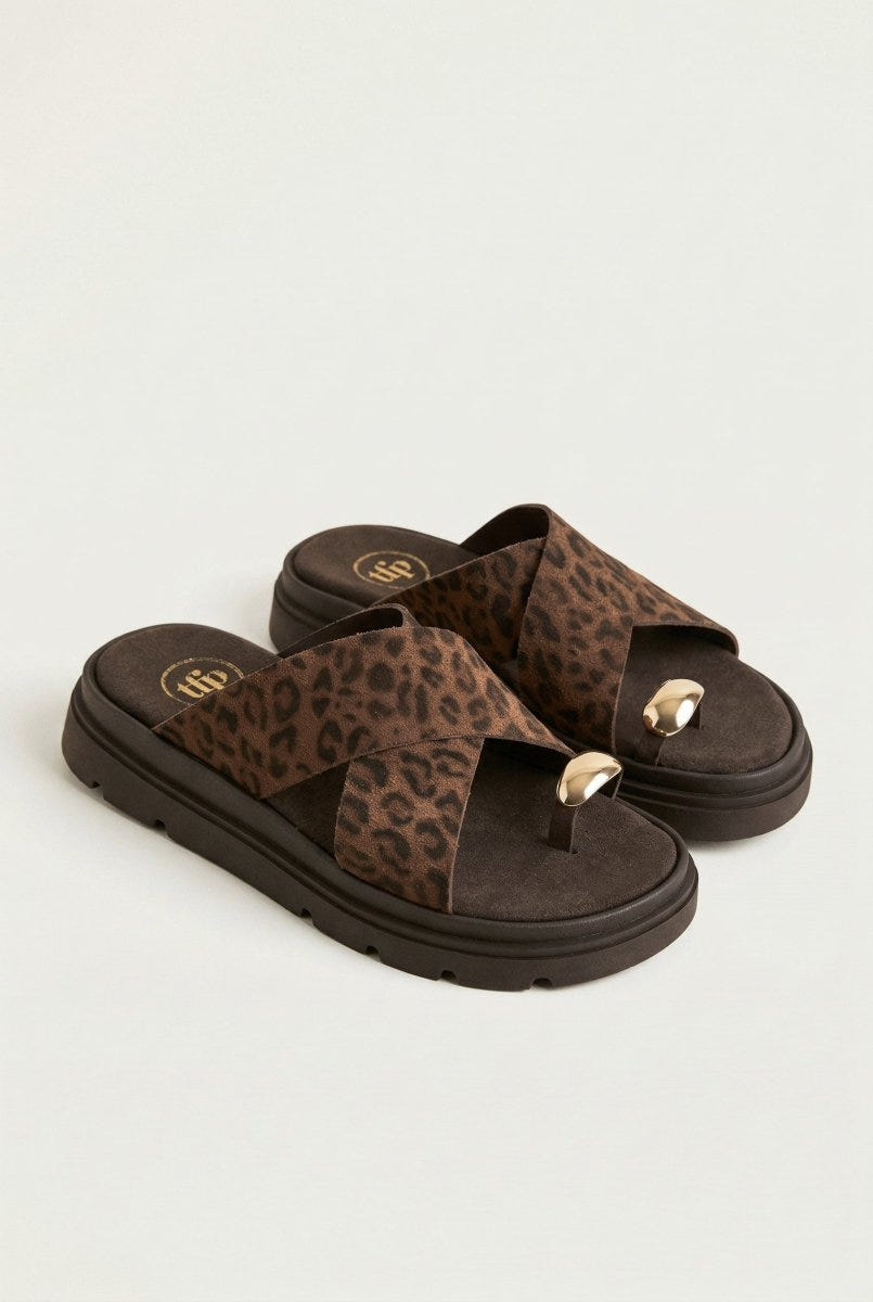 TFP - Flatform Sandals Crossover - Leopard suede