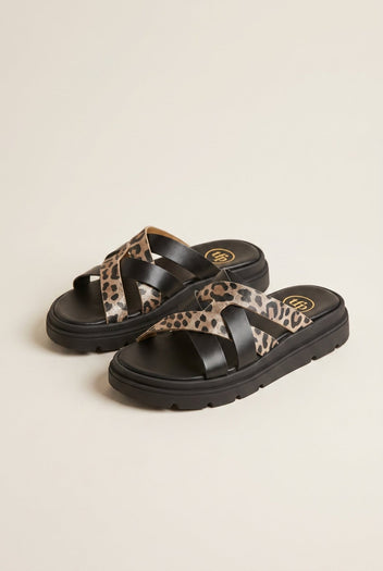 TFP - Flatform Sandals Leopard Detail - Black/Leopard