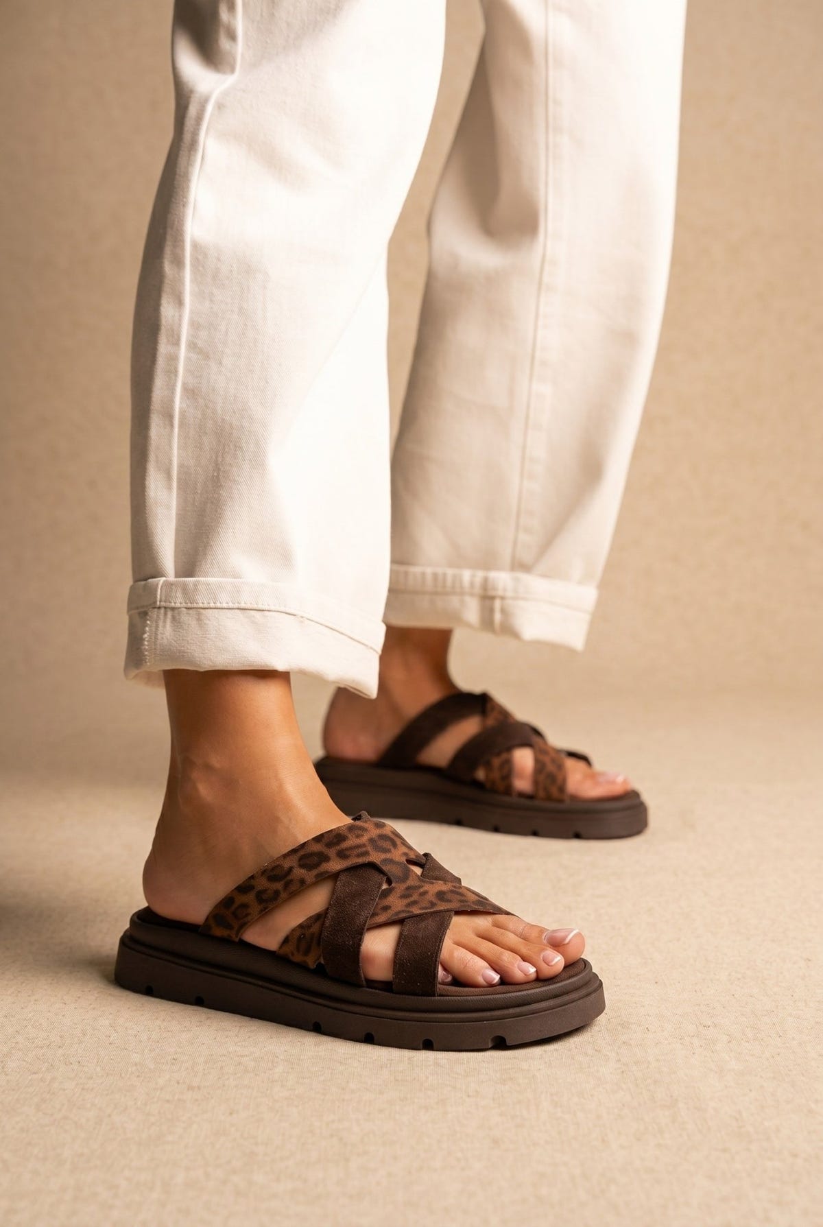TFP - Flatform Sandals Leopard Detail - Brown/Leopard