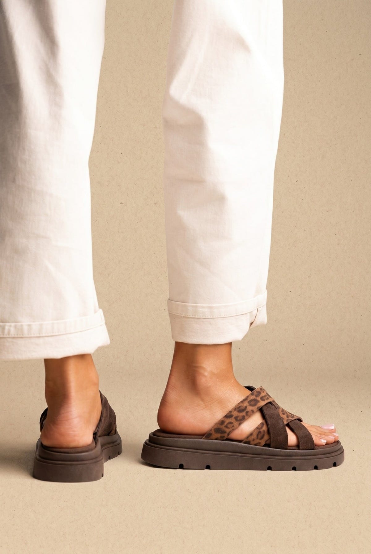 TFP - Flatform Sandals Leopard Detail - Brown/Leopard