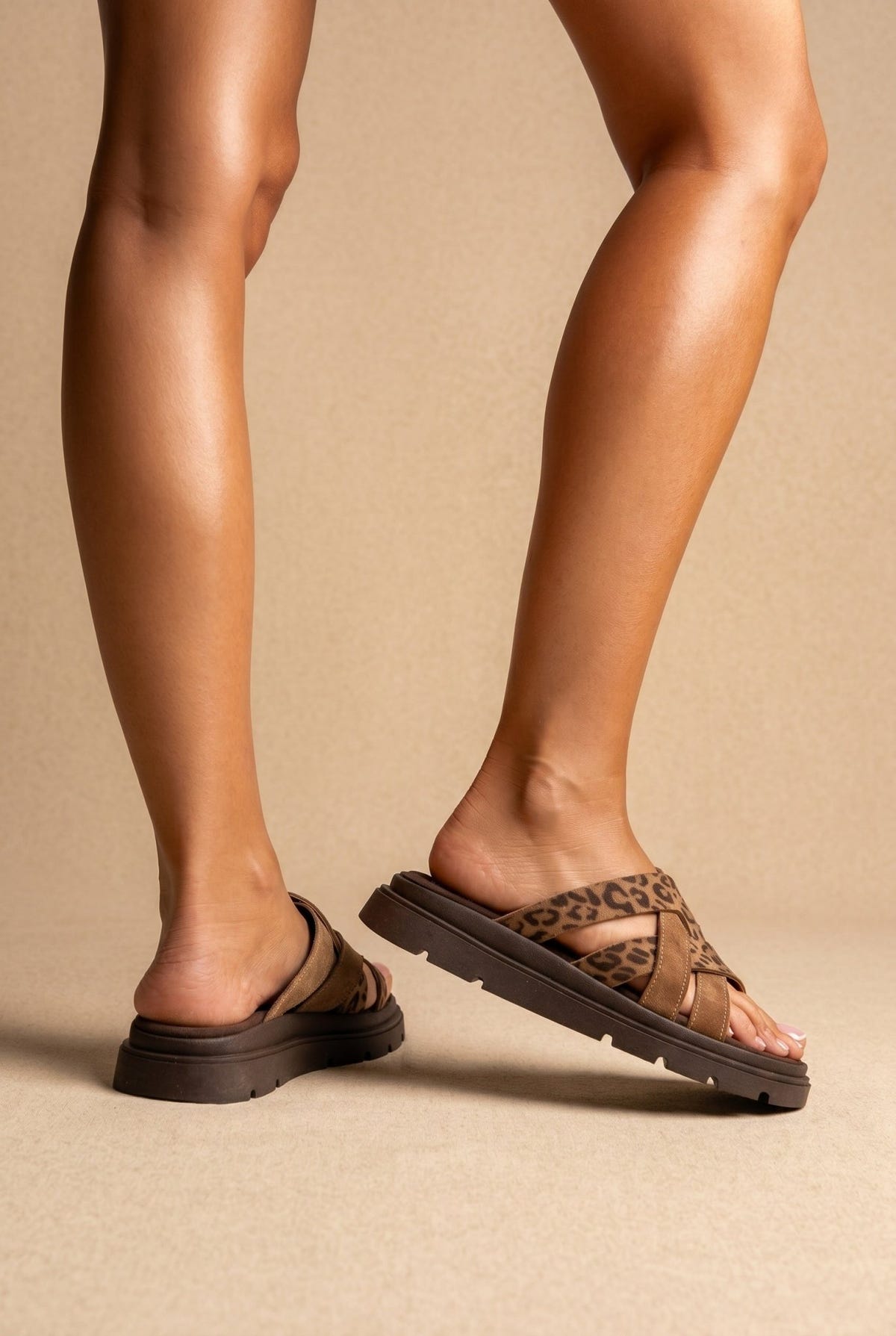 TFP - Flatform Sandals Leopard Detail - Taupe/Leopard