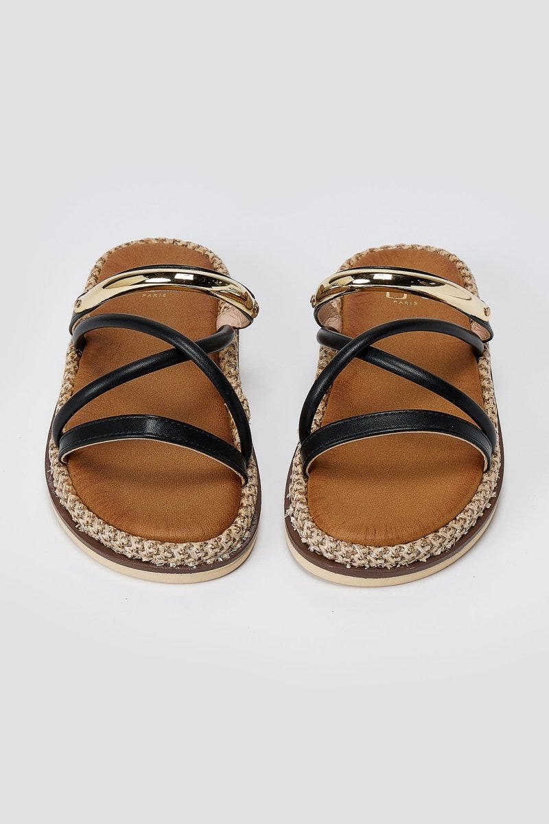 ERYNN - Flatform Sandals Metal Detail - Black Matte