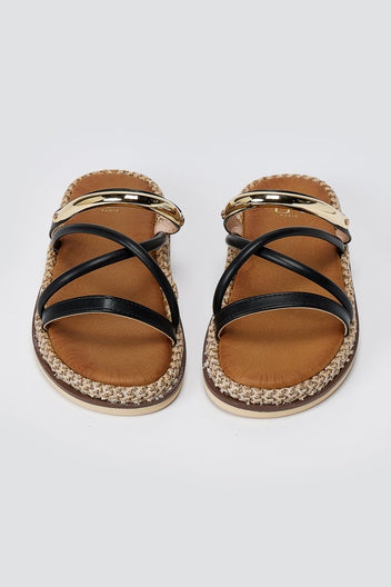 ERYNN - Flatform Sandals Metal Detail - Black Matte
