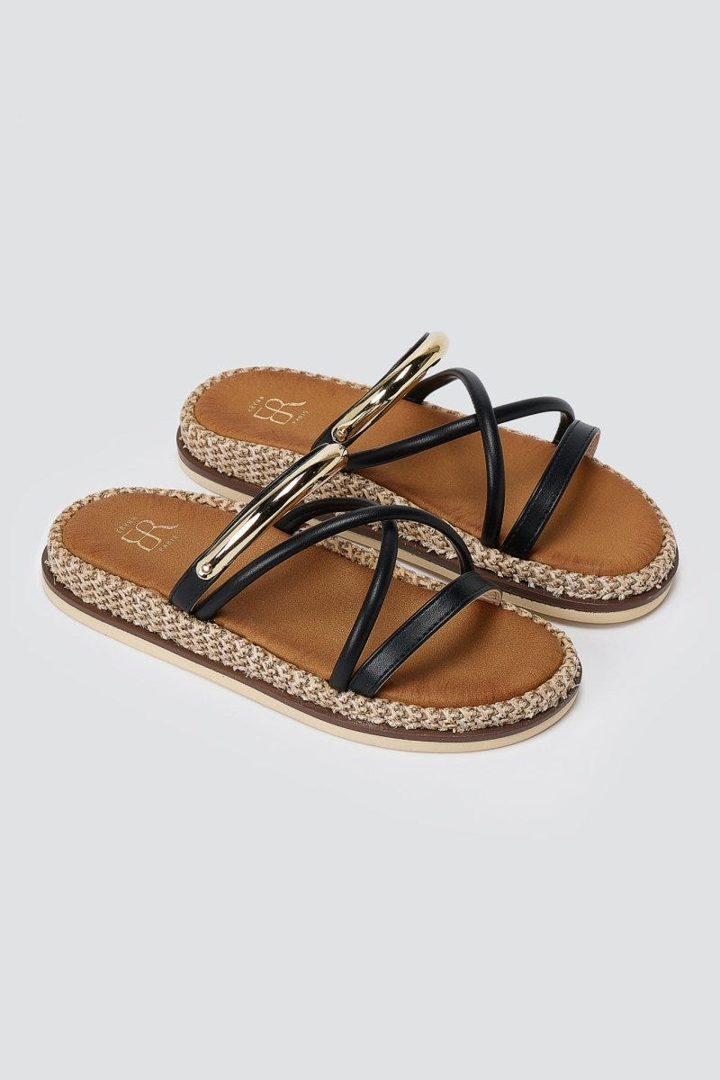 ERYNN - Flatform Sandals Metal Detail - Black Matte