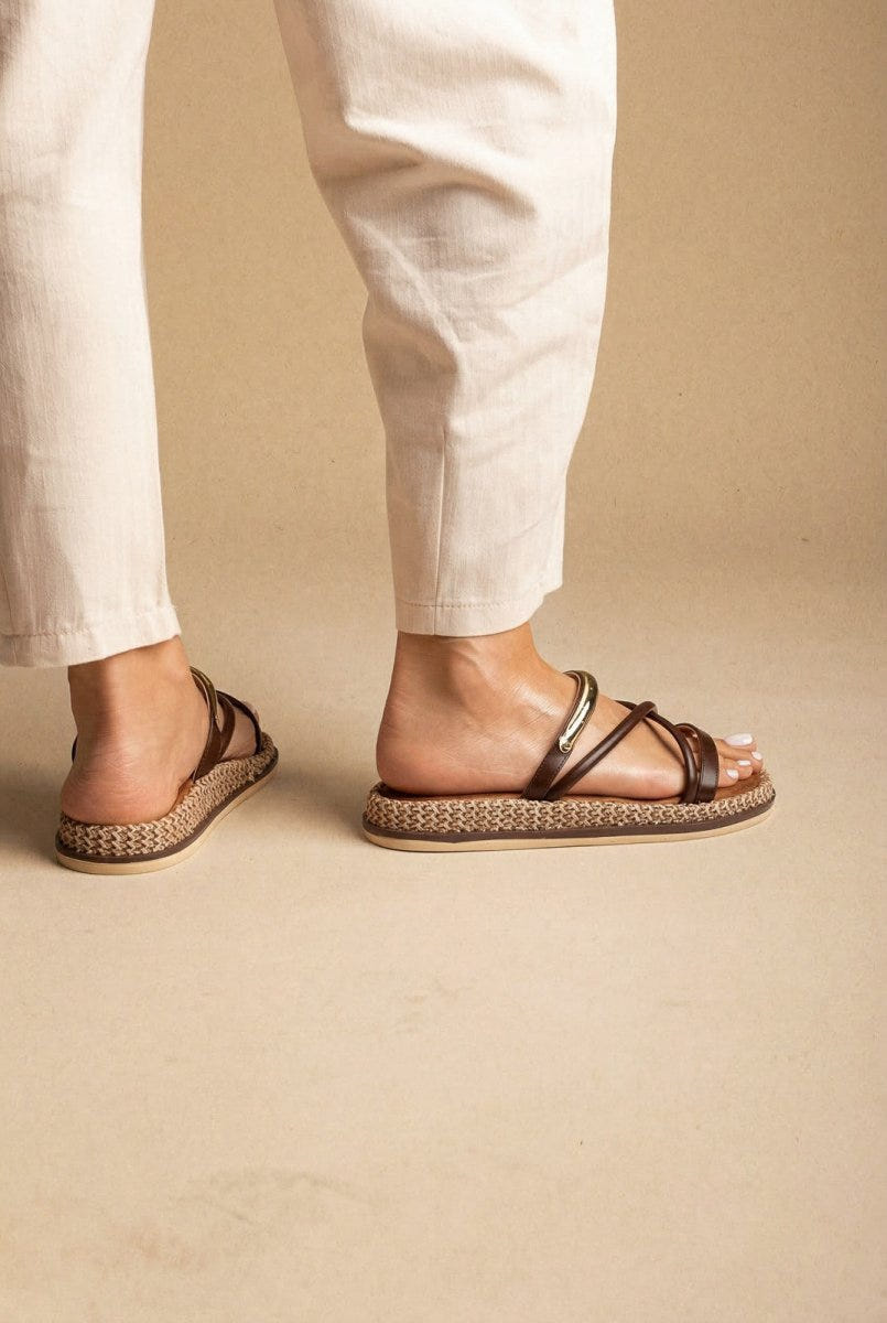 ERYNN - Flatform Sandals Metal Detail - Brown Matte