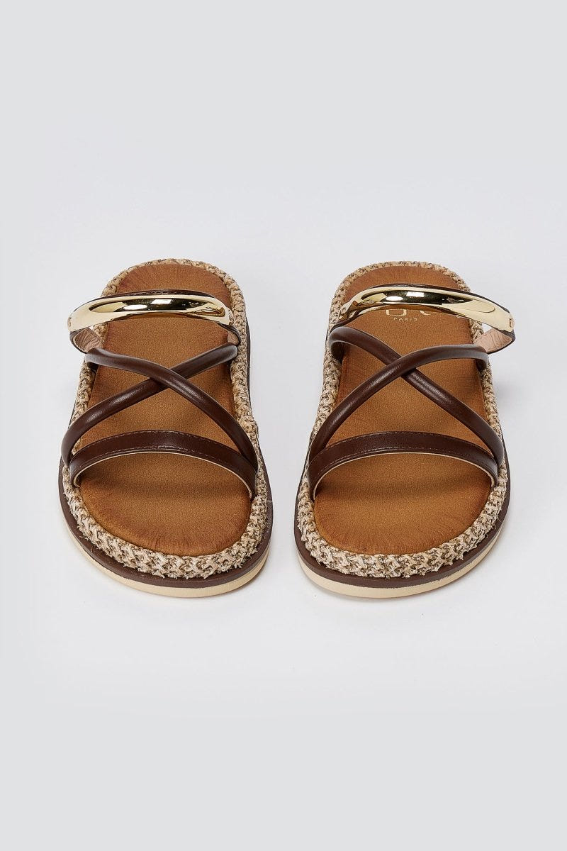 ERYNN - Flatform Sandals Metal Detail - Brown Matte