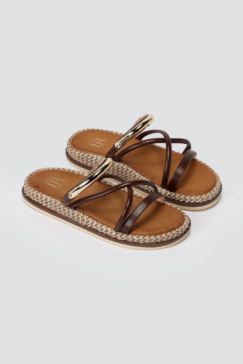 ERYNN - Flatform Sandals Metal Detail - Brown Matte