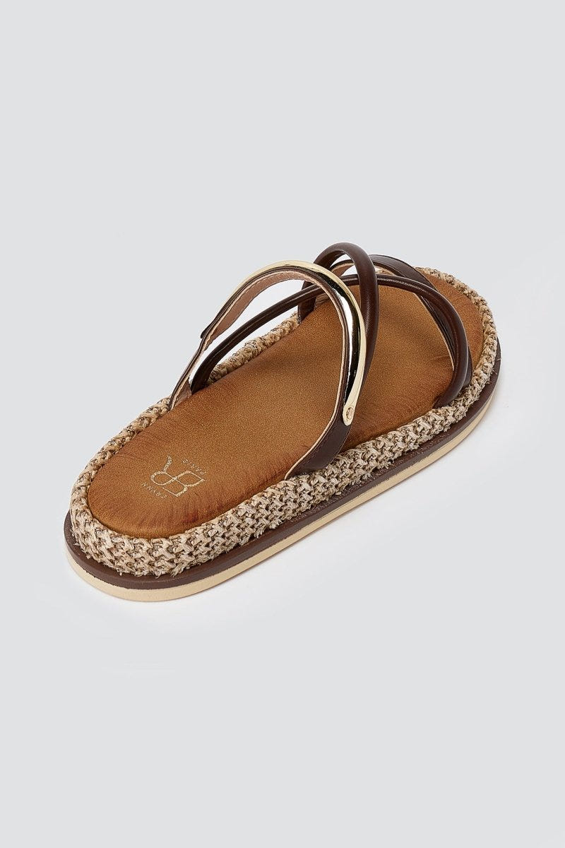 ERYNN - Flatform Sandals Metal Detail - Brown Matte