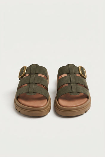 RAGAZZA - Flatform Sandals - Olive Suede