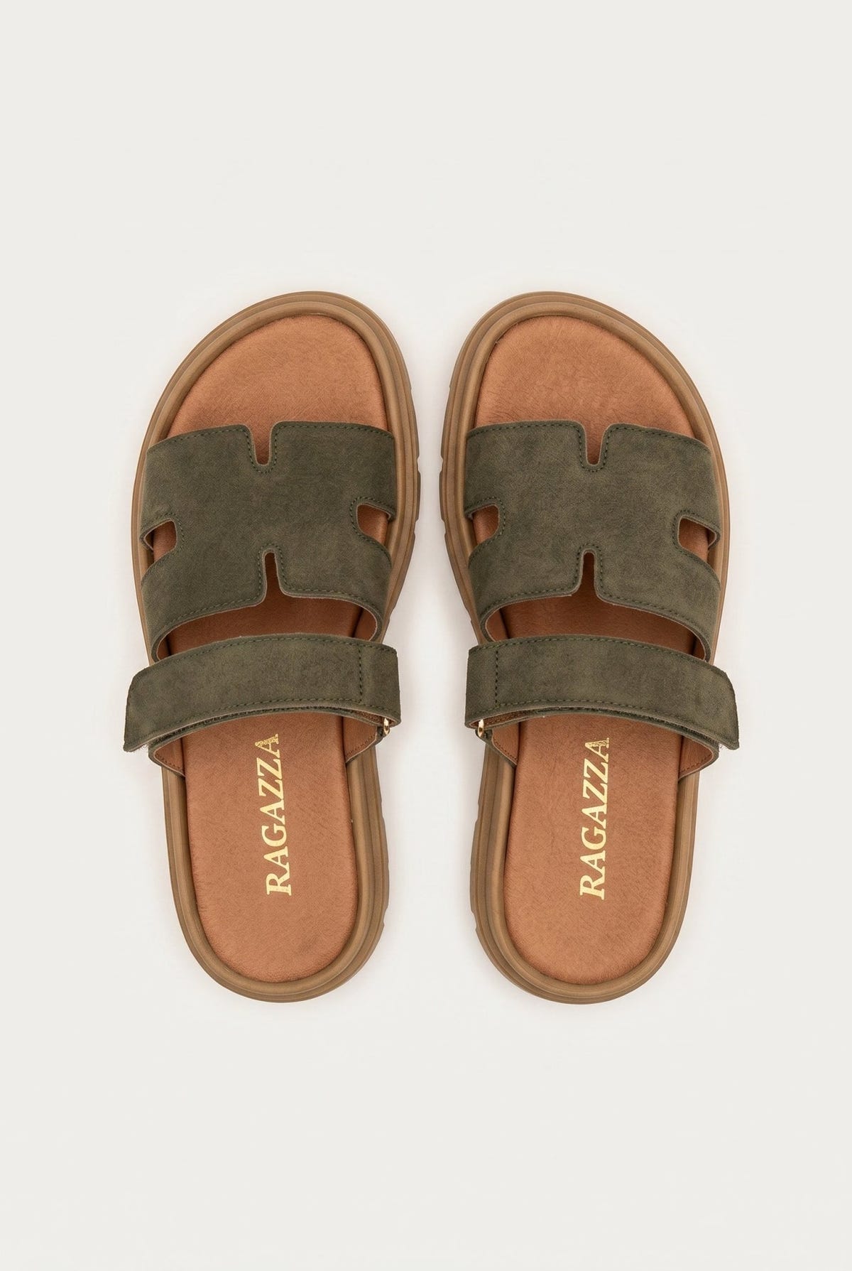 RAGAZZA - Flatform Sandals - Olive Suede