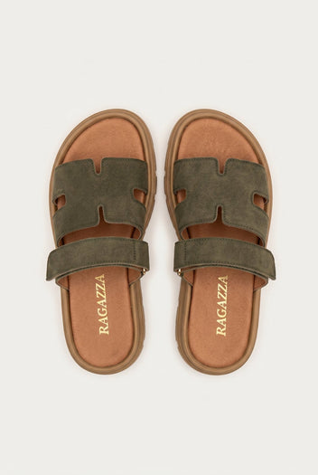 RAGAZZA - Flatform Sandals - Olive Suede