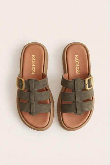 RAGAZZA - Flatform Sandals - Olive Suede