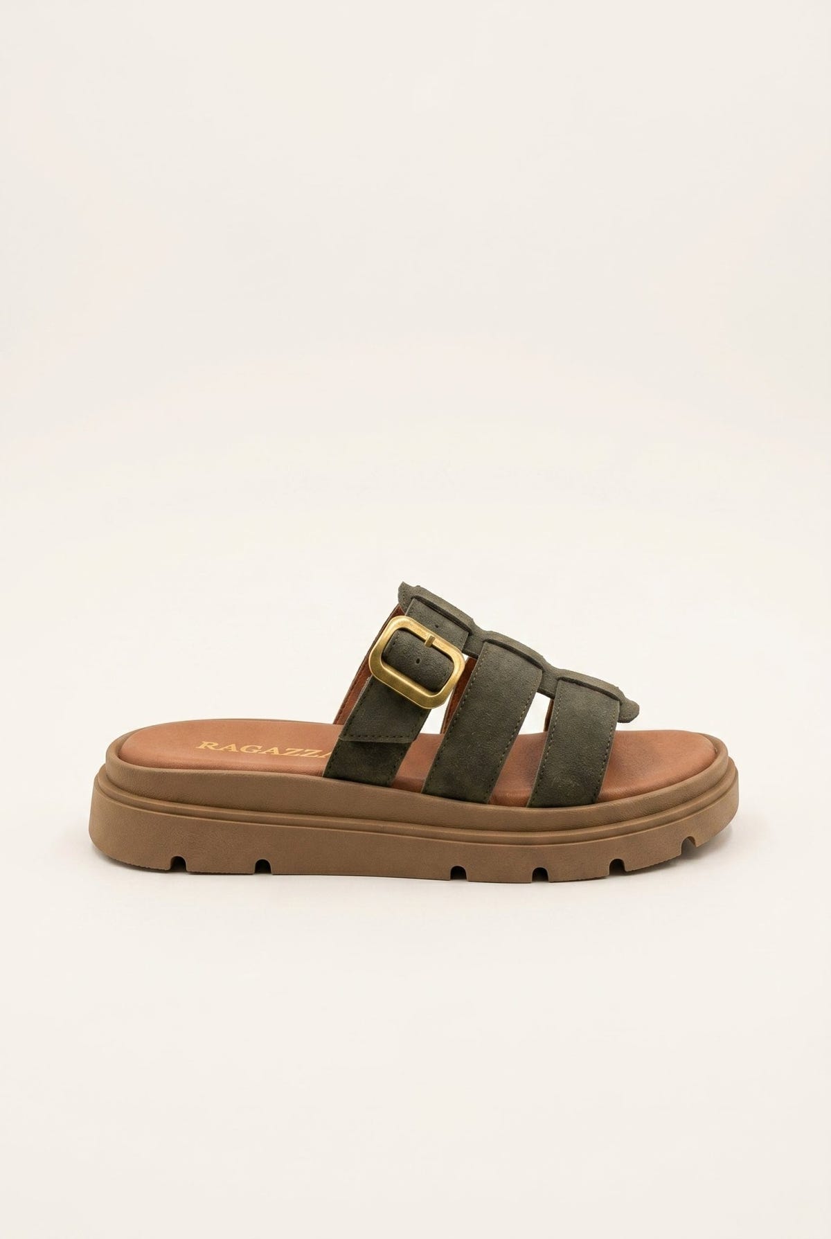 RAGAZZA - Flatform Sandals - Olive Suede