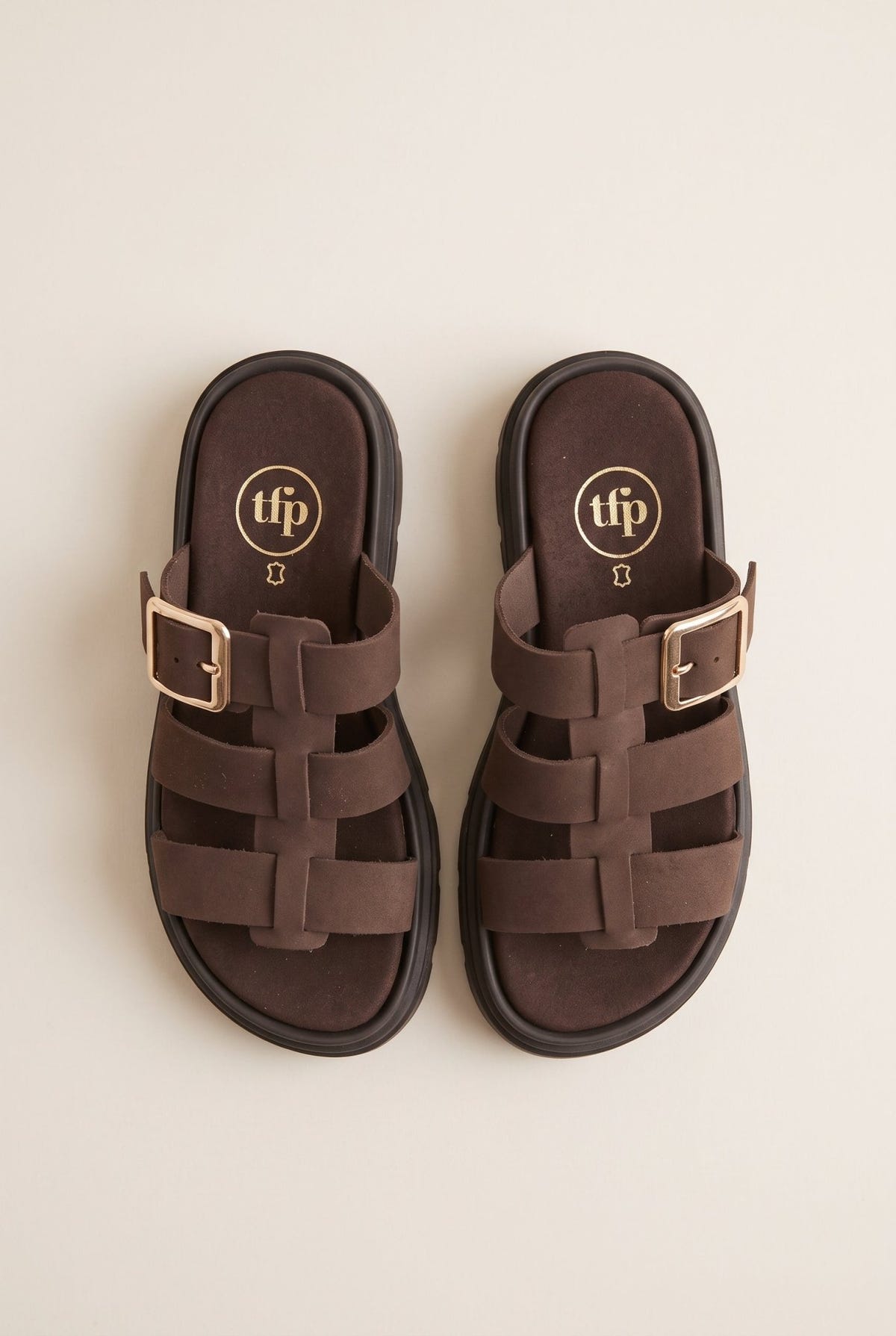 TFP - Flatform Sandals Side Buckle - Brown Suede