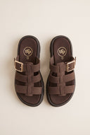 TFP - Flatform Sandals Side Buckle - Brown Suede