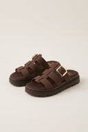 TFP - Flatform Sandals Side Buckle - Brown Suede