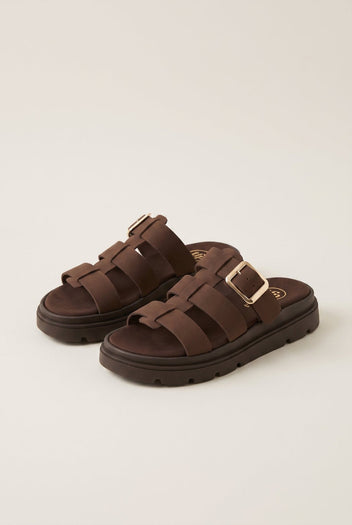 TFP - Flatform Sandals Side Buckle - Brown Suede