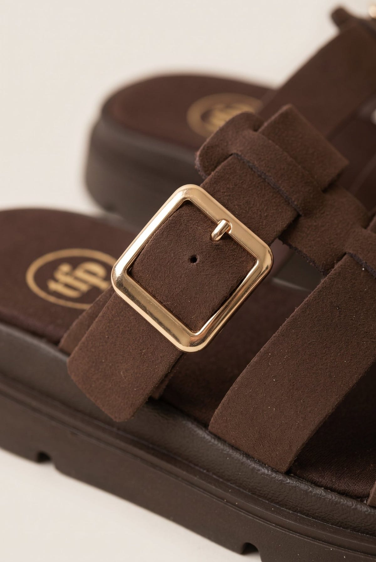 TFP - Flatform Sandals Side Buckle - Brown Suede