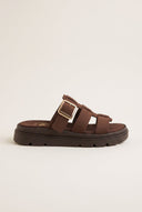 TFP - Flatform Sandals Side Buckle - Brown Suede