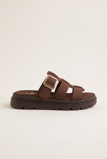 TFP - Flatform Sandals Side Buckle - Brown Suede