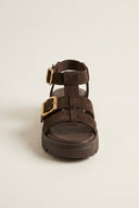 TFP - Flatform Sandals Side Buckle - Dark Brown Suede