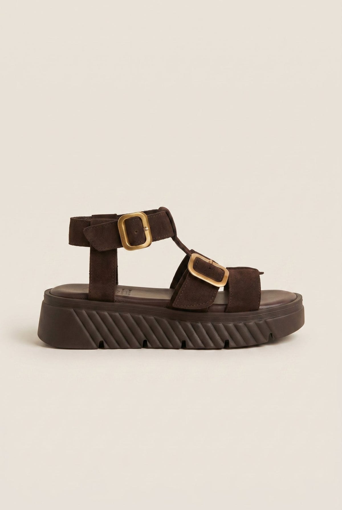 TFP - Flatform Sandals Side Buckle - Dark Brown Suede