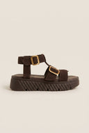 TFP - Flatform Sandals Side Buckle - Dark Brown Suede
