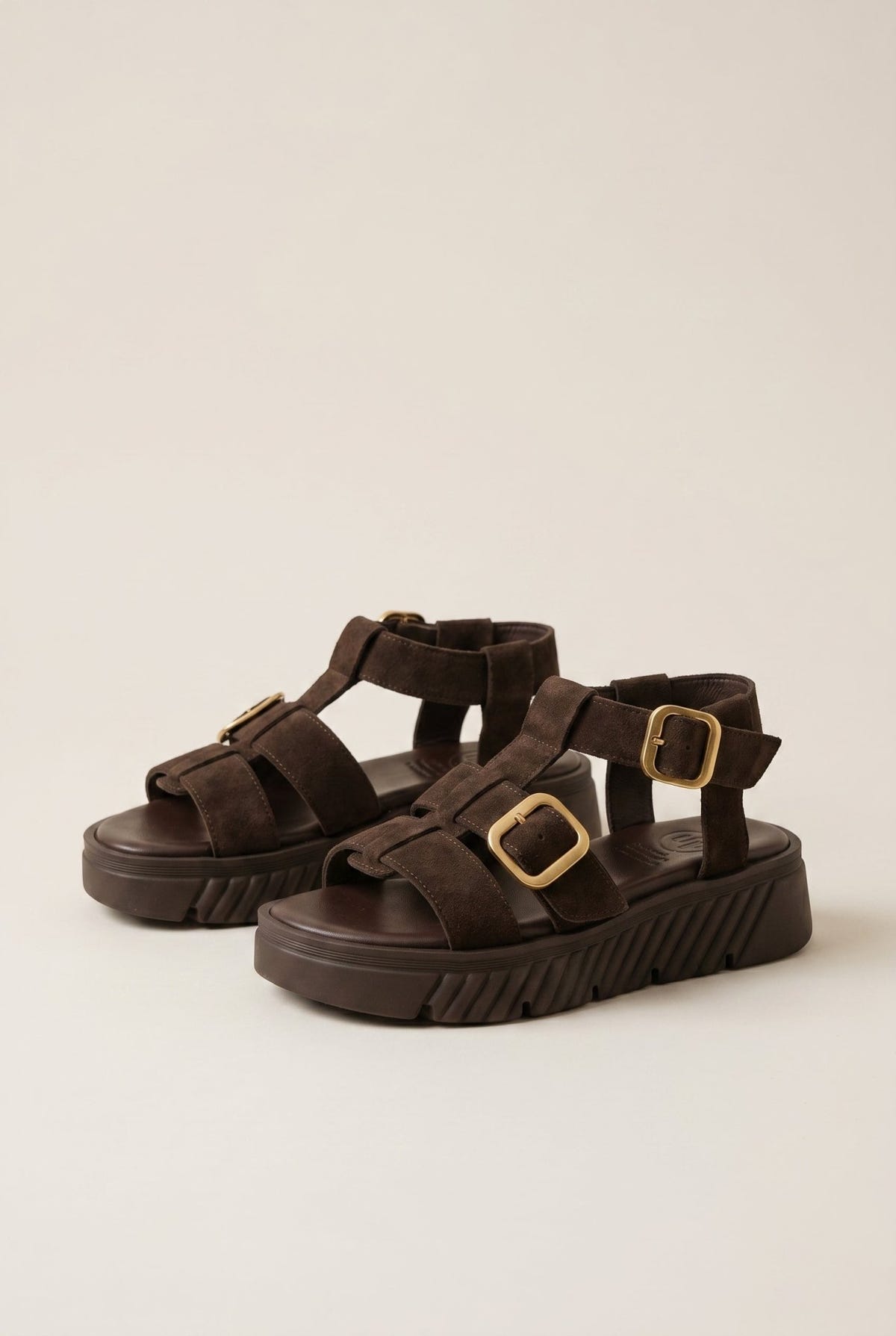 TFP - Flatform Sandals Side Buckle - Dark Brown Suede