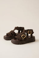 TFP - Flatform Sandals Side Buckle - Dark Brown Suede