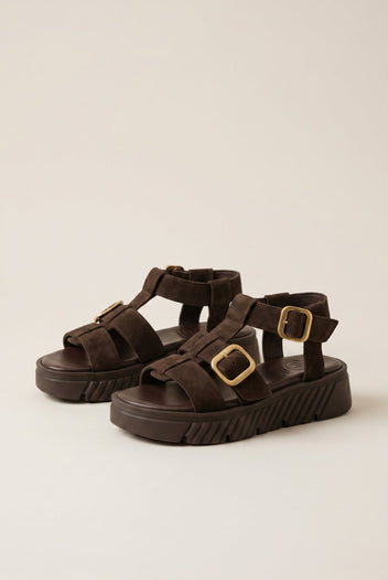 TFP - Flatform Sandals Side Buckle - Dark Brown Suede